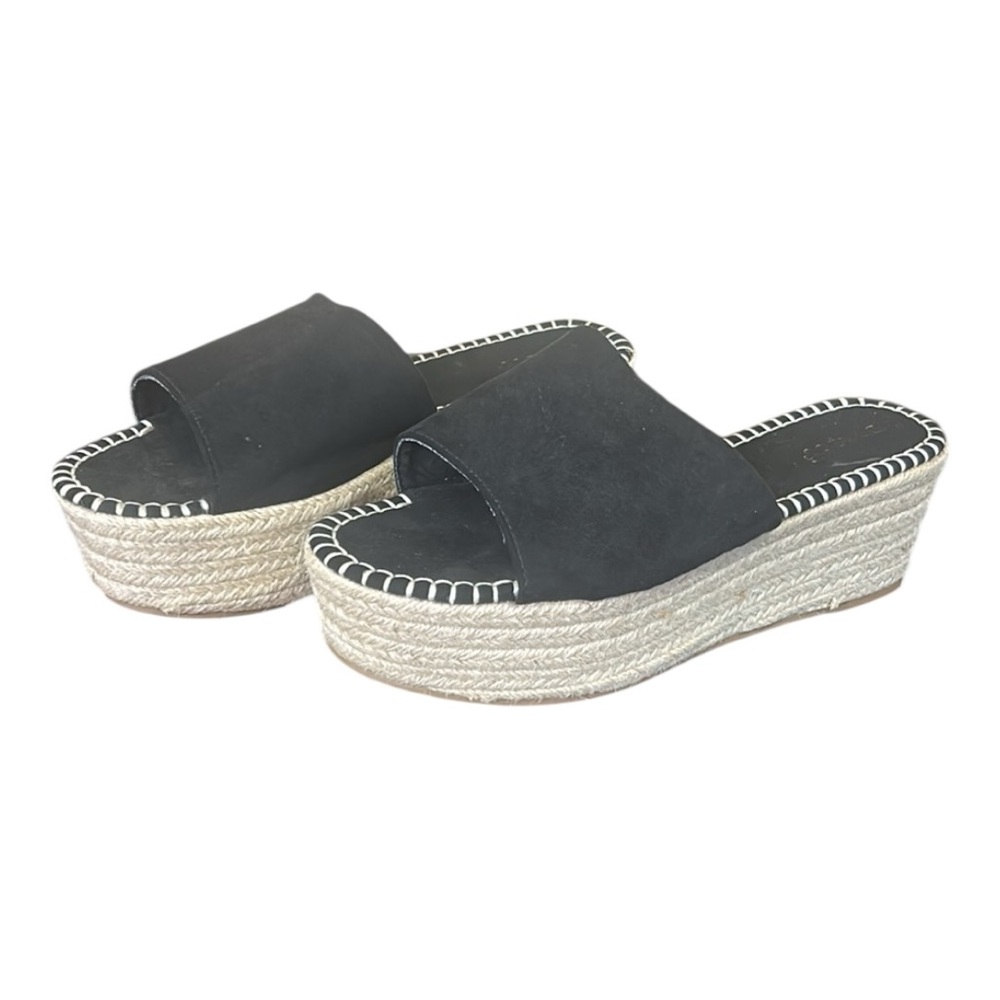 Bamboo Platform Espadrille Slide Sandals Jute-Wrapped Wedge Black Size 10 - Picture 15 of 15